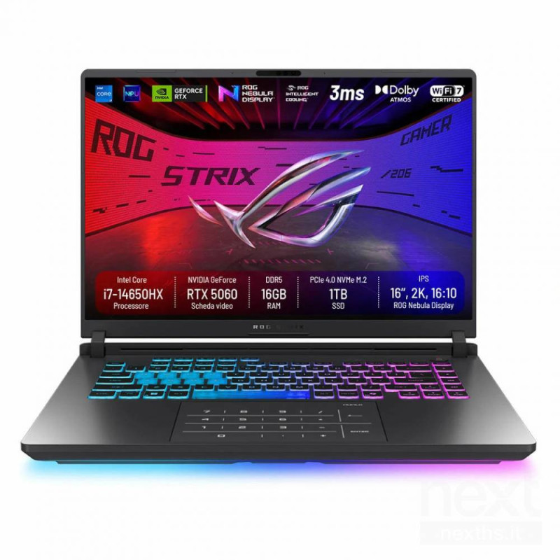 ASUS ROG Strix G16 offre bprestazioni elevate/b con processore Intel Core i7, 16 GB DDR5, SSD 1 TB e scheda grafica NVIDIA RTX 5