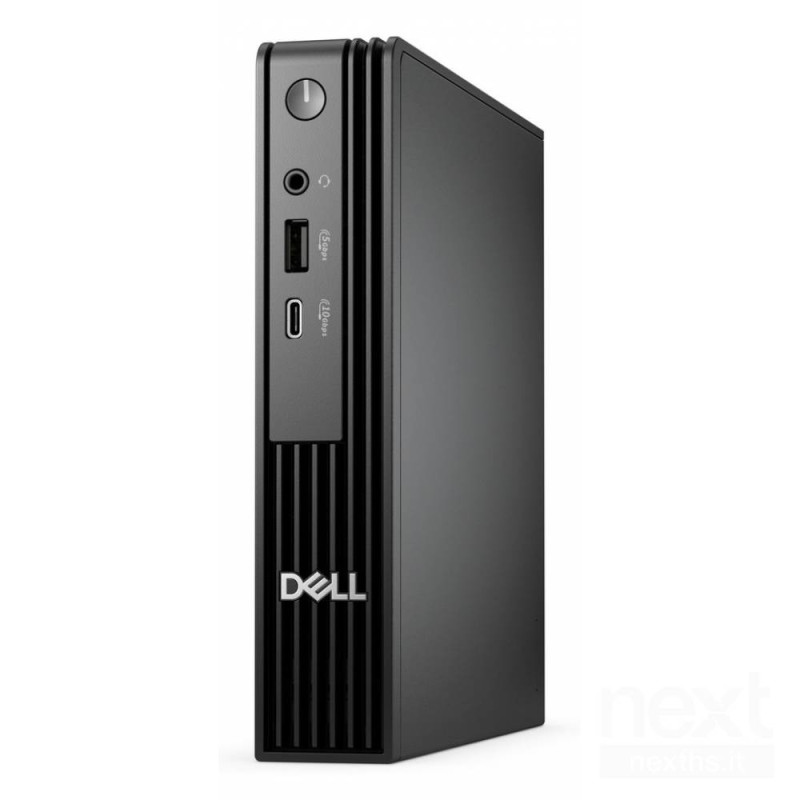 Mini PC DELL Pro Micro QCM1250 con Intel Core Ultra 7, 16 GB di RAM e 512 GB SSD, ideale per spazi di lavoro ridotti.