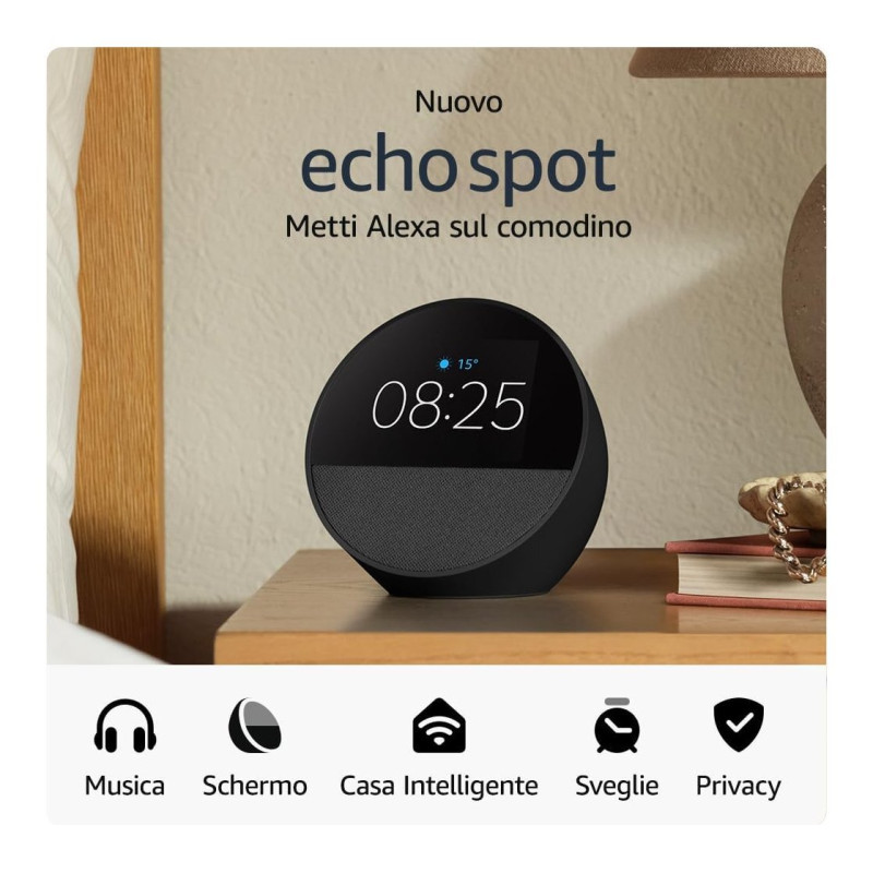 AMAZON ECHO SPOT 2024 OROLOGIO NERO SMART SPEAKER - B0C2S2J7JP (B0C2S2J7JP)