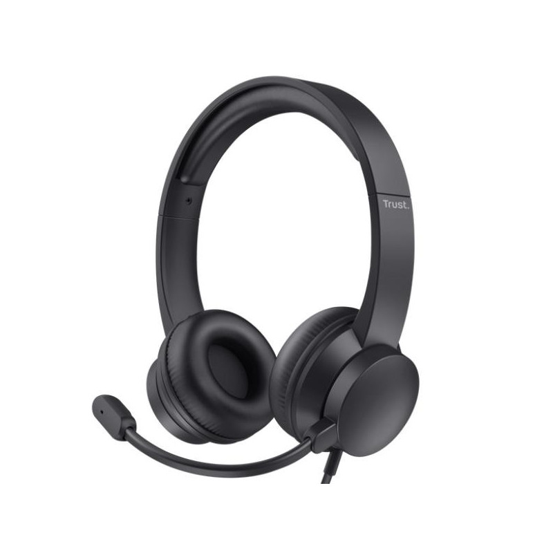 CUFFIE ON-EAR CABLATE 1,8M JACK 3,5MM CON MICROFONO FLIP TO MUTE - TRUST B2B HS-150 - NERO