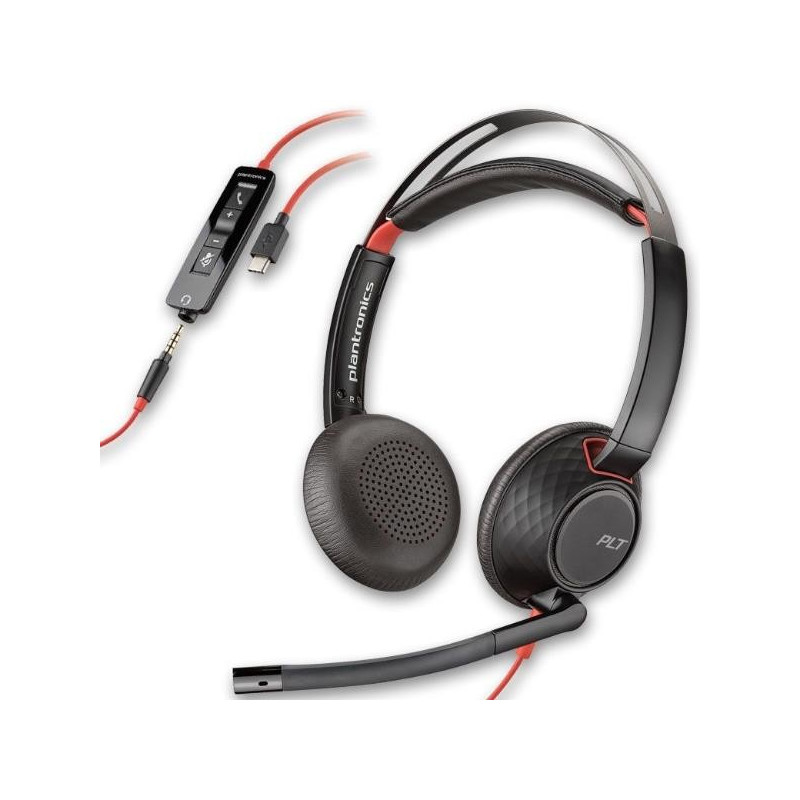 HP Poly Cuffie stereo Poly Blackwire 5220 con connettore USB-C + spina da 3,5 mm + adattatore USB-C/A