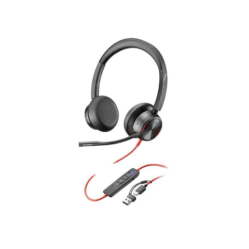 HP Poly Cuffie stereo Poly Blackwire 8225 con connettore USB-C, certificate per Microsoft Teams + adattatore USB-C/A