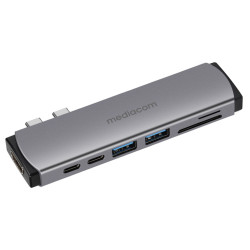 Mediacom MD-M201 replicatore di porte e docking station per laptop Cablato USB 3.2 Gen 1 (3.1 Gen 1) Type-C Alluminio