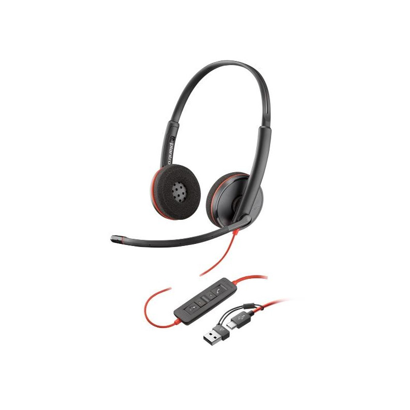HP Poly Cuffie stereo Poly Blackwire 3220 con connettore USB-C + adattatore USB-C/A