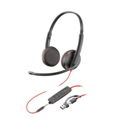 HP Poly Cuffie stereo Poly Blackwire 3225 con connettore USB-C + spina da 3,5 mm + adattatore USB-C/A