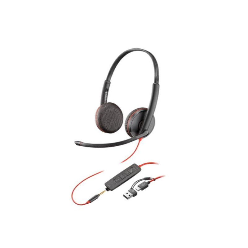 HP Poly Cuffie stereo Poly Blackwire 3225 con connettore USB-C + spina da 3,5 mm + adattatore USB-C/A