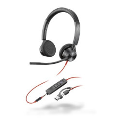 HP Poly Cuffie stereo Poly Blackwire 3325 con connettore USB-C, certificate per Microsoft Teams + spina da 3,5 mm + adattatore U