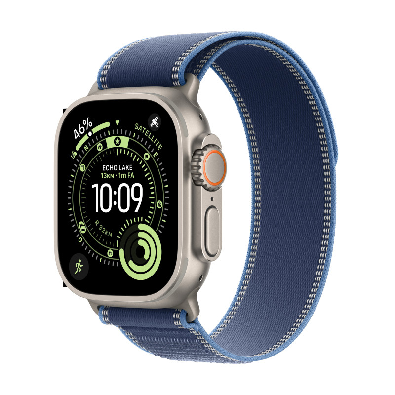 Apple Watch Ultra 3 GPS + Cellular 49mm Cassa Titanio con Trail Loop Blu Blu Acceso - S M
