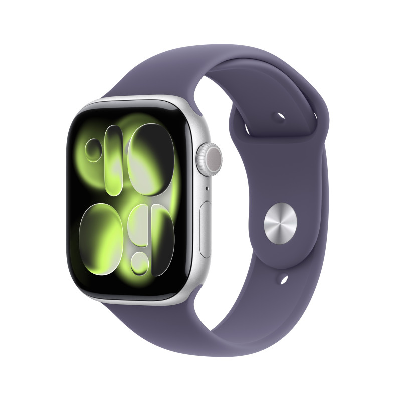 Apple Watch Series 11 GPS 46mm Cassa Alluminio Argento con Sport Band Viola Nebbia - M L