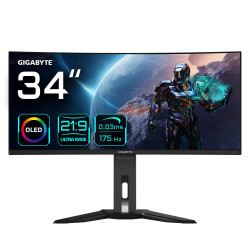 GIGABYTE Monitor da gioco curvo OLED WQHD MO34WQC da 34" - 3440 x 1440, 175Hz, 0.03ms, KVM, 250 cd m², FreeSync Premium Pro,