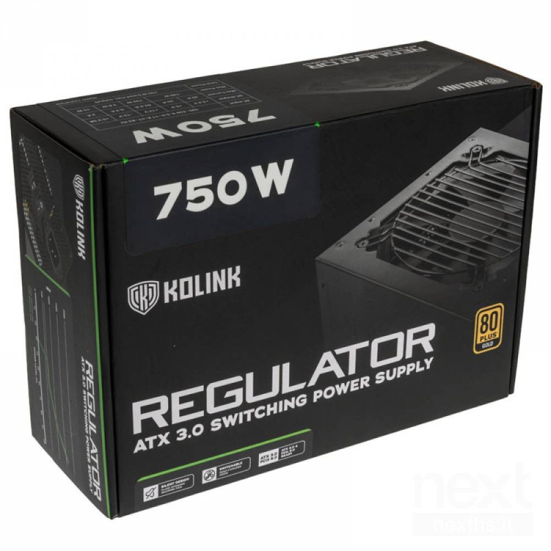 Kolink Regulator offre 750W di potenza con certificazione b80 PLUS Gold/b. Design modulare per un flusso d'aria ottimale e compa