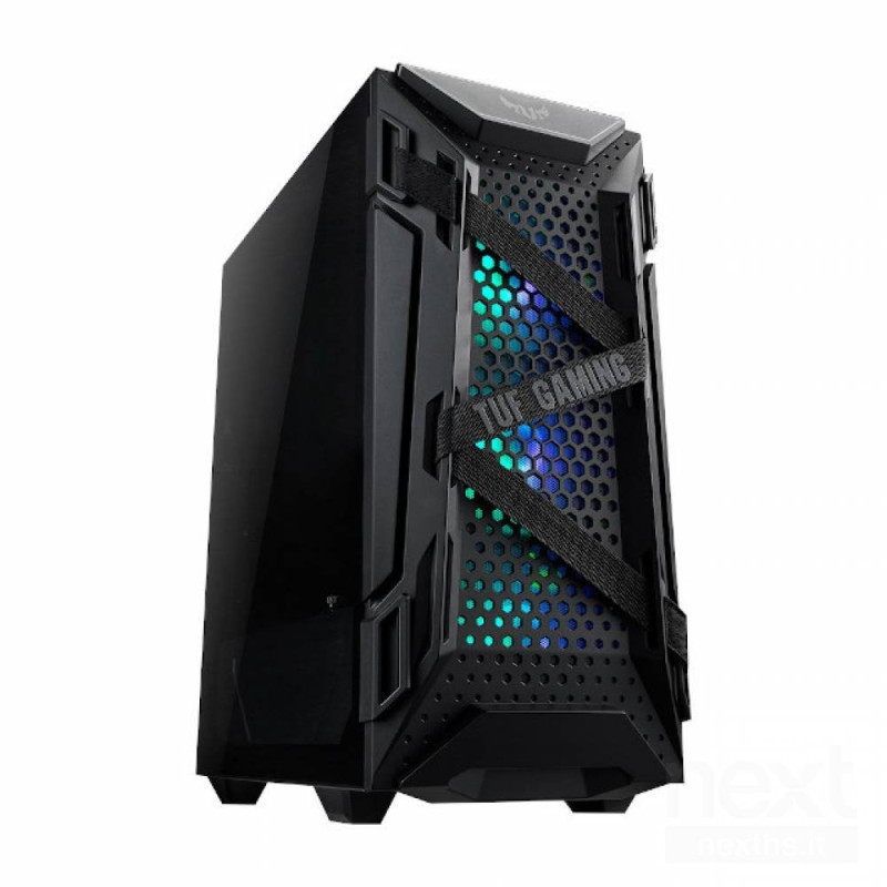 ASUS TUF Gaming GT301 e' un case middle tower con paratia laterale in vetro e 3 ventole RGB pre installate