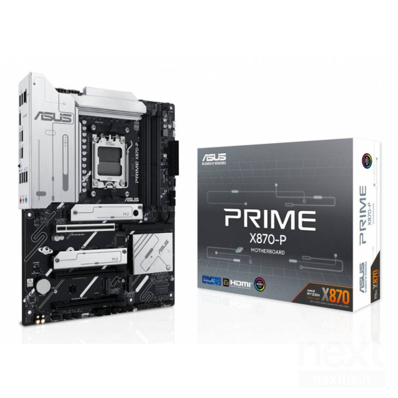 ASUS Prime X870-P supporta processori bAMD Ryzen/b, memoria bDDR5/b e storage bM.2/b per prestazioni ottimali.