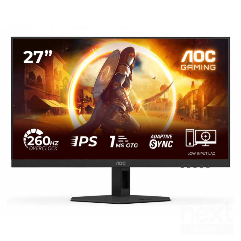 AOC 27G4ZRE offre un'esperienza di gioco fluida con b260Hz/b (OC) e b1ms/b di risposta. Il pannello Fast IPS e la compatibilità