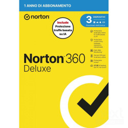 Norton 360 Deluxe protegge dai bvirus/b e offre 25GB di spazio cloud per 3 dispositivi. Ideale contro le bfrodi online/b, valido
