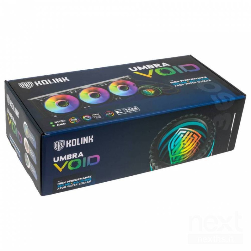 Kolink Umbra Void 360 ARGB garantisce un raffreddamento efficiente della CPU grazie al radiatore da 360mm e alle ventole ARGB. D