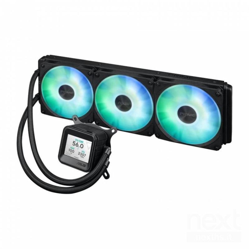 ASUS Prime LC 360 è un dissipatore a liquido AIO per CPU con radiatore da 360mm e tre ventole da 12cm. Offre illuminazione ARGB