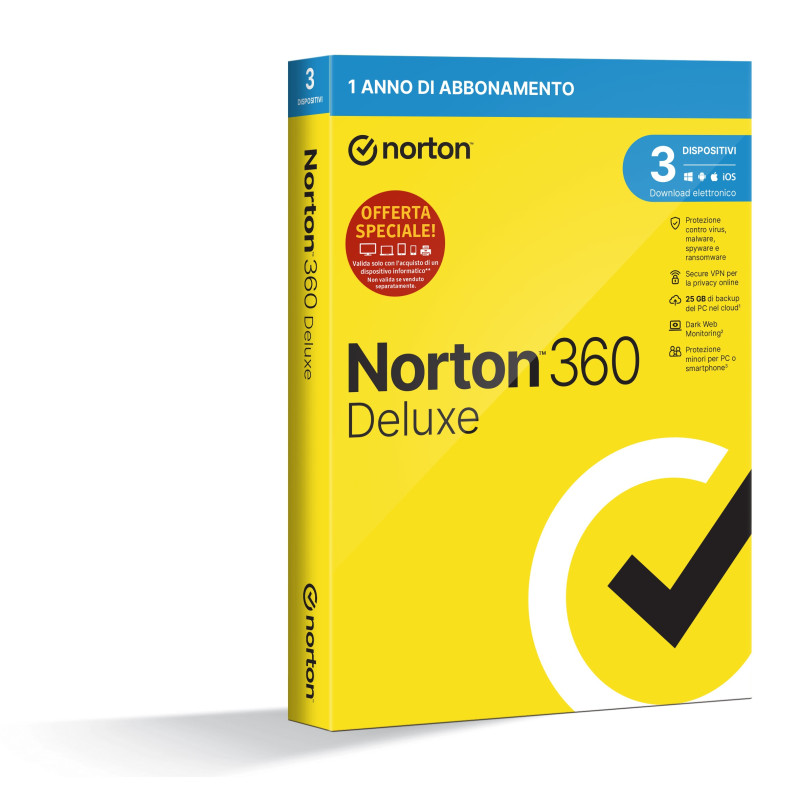 Norton 360 Deluxe 2024 | Antivirus per 3 dispositivi | Licenza di 1 anno | Secure VPN e Password Manager | PC, Mac, tablet e