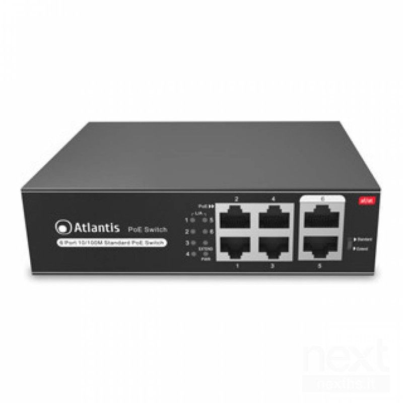 Atlantis Land NetPower F6P4-65W e' uno switch di rete Fast Ehternet con 6 porte LAN di cui 2 PoE