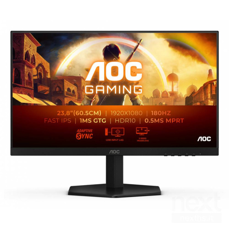 AOC 24G42E offre immagini fluide con bfrequenza di aggiornamento 180Hz/b e tempo di risposta di 1ms. Il pannello Fast IPS regala