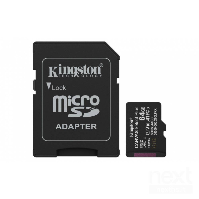 Kingston Canvas Select Plus 64GB è una bmicroSDXC/b ideale per Android, con adattatore SD e velocità fino a 100MB/s. Perfetta pe