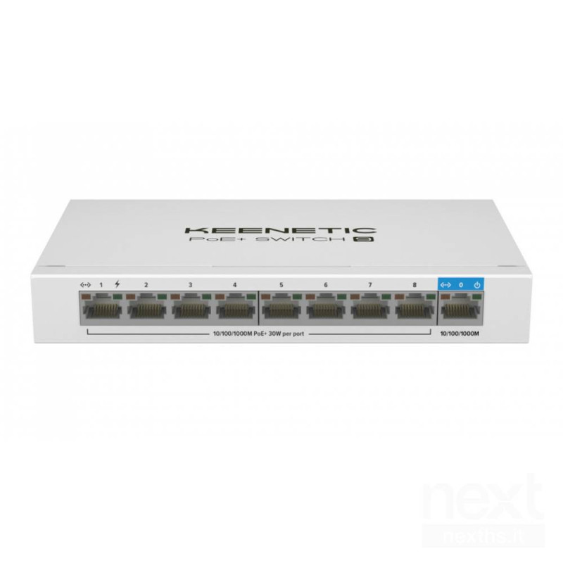 Keenetic Poe+ Switch 9 alimenta e connette i tuoi dispositivi. Grazie alle 8 porte bPoE+/b semplifica l'installazione e riduce l