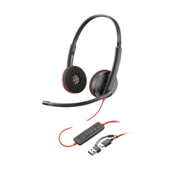 HP Poly Cuffie stereo Poly Blackwire 3220 con connettore USB-C + adattatore USB-C/A