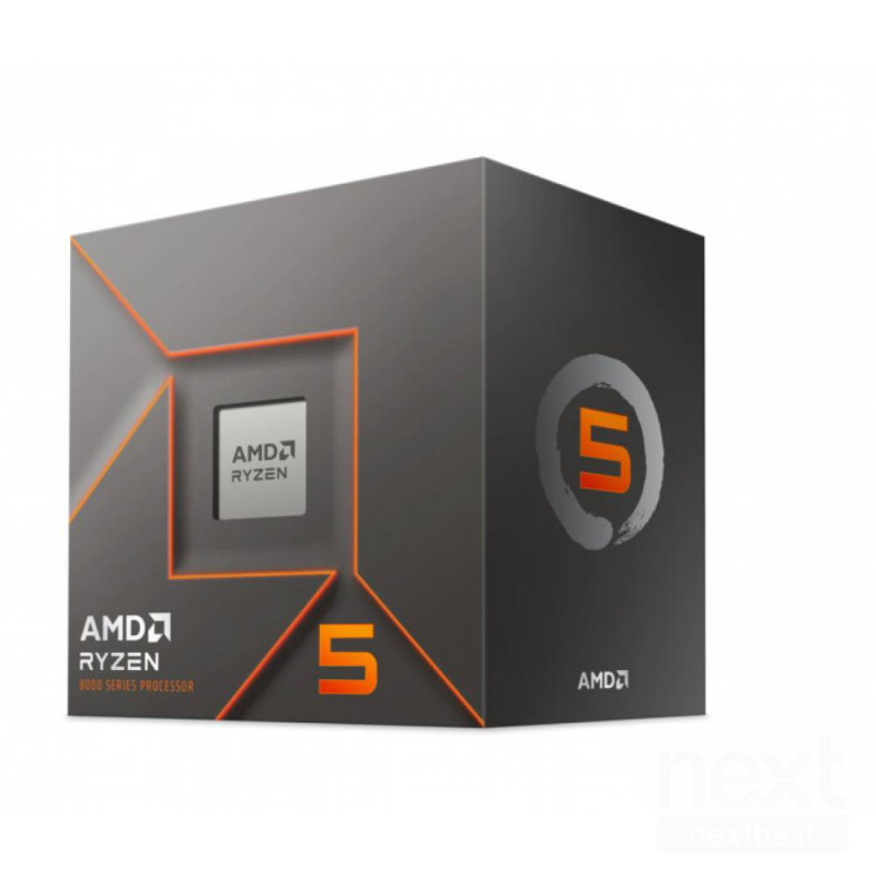 Processore AMD Ryzen 5 8400F con 6 core per socket AM5, raggiunge frequenza di 4.7GHz, 3 livelli di cache. bSenza scheda grafica