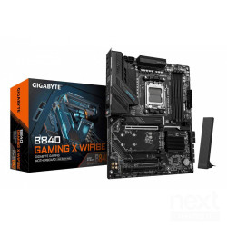 GIGABYTE B840 Gaming X Wifi6E supporta CPU AMD Ryzen 9000 e memorie DDR5 fino a 7600MHz (OC). Offre bWi-Fi 6E/b, LAN 2.5GbE e bU