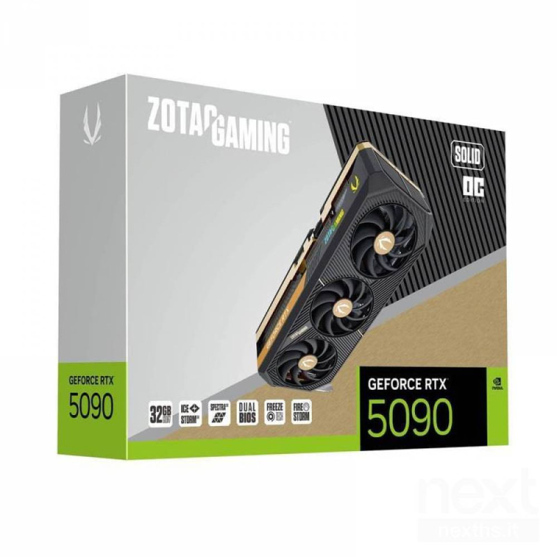 La bZotac GeForce RTX 5090 Solid OC/b offre prestazioni eccezionali con 32GB GDDR7 e design accattivante. Ideale per gaming e re