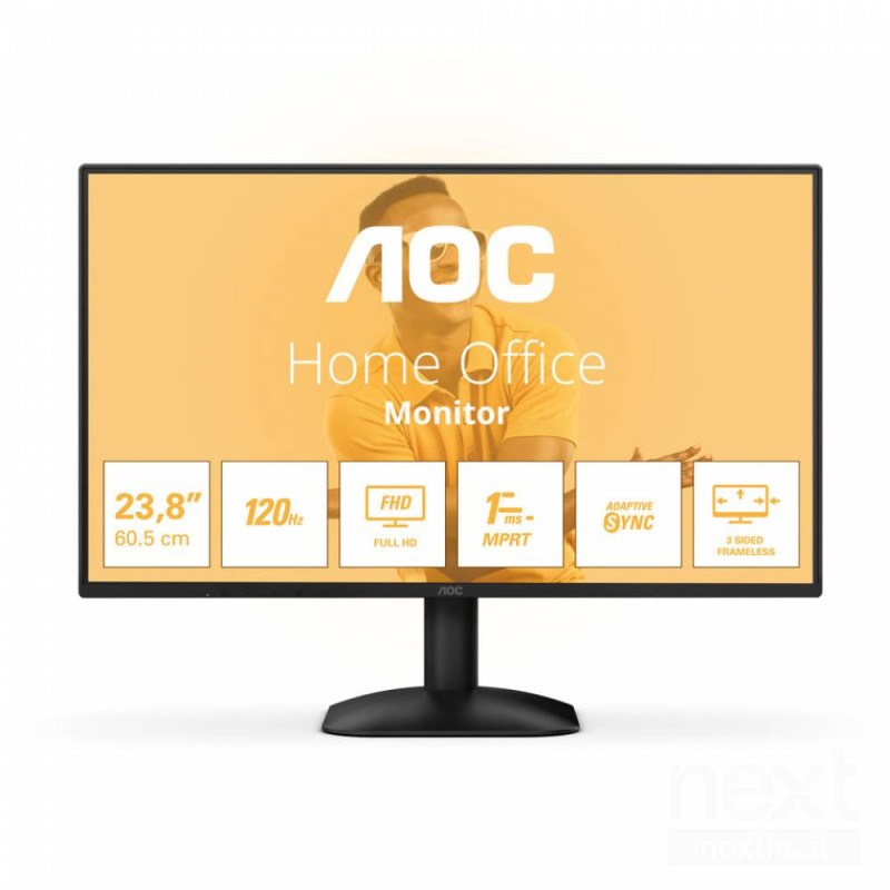 AOC 24B31H presenta un bdisplay Full HD/b da 23.8" con bfrequenza di aggiornamento 120 Hz/b e bAdaptive Sync/b. Offre immagini f