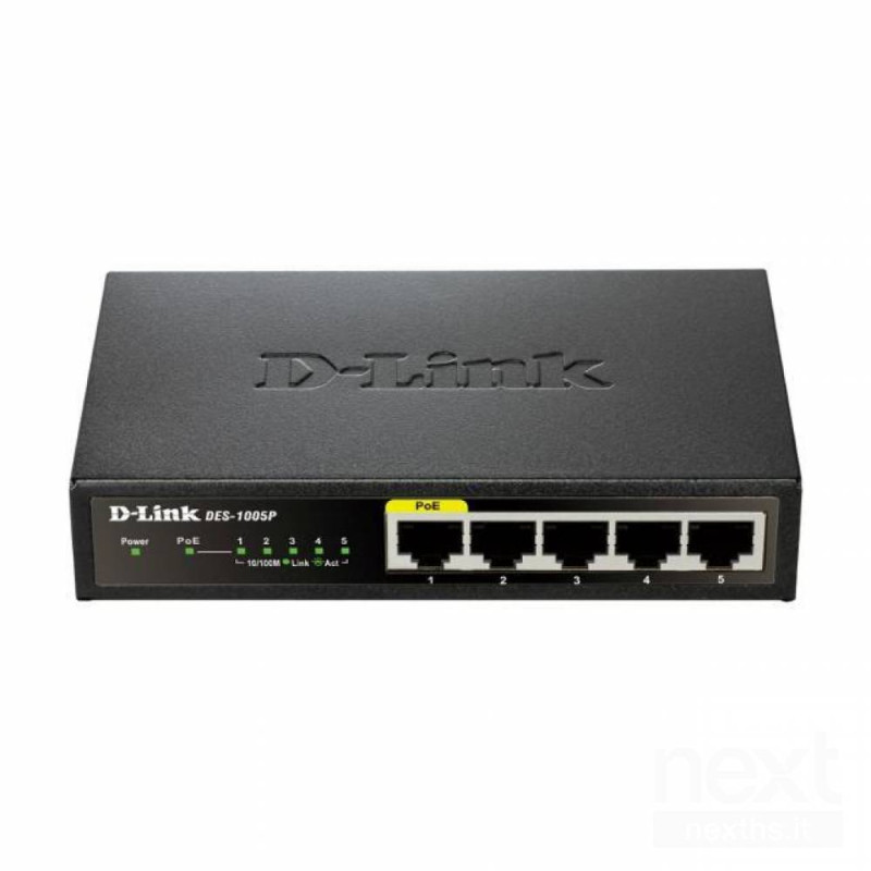 D-Link DGS-1005P/E è uno bswitch non gestito/b con b5 porte Gigabit/b e bPoE+/b (60W), perfetto per alimentare dispositivi di re