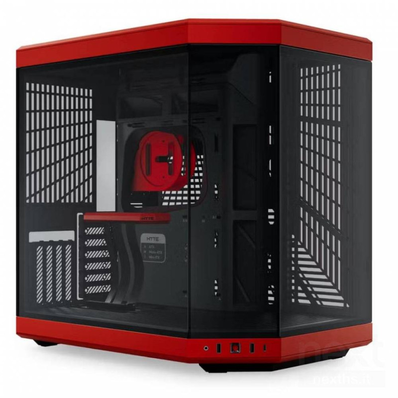 HYTE Y70 Black Cherry è un bcase mid-tower/b elegante di colore bnero e rosso/b con supporto fino a 4 slot GPU e vetro panoramic