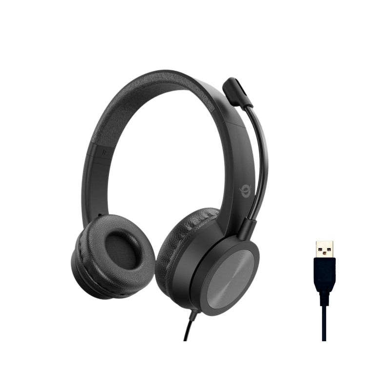 CUFFIA STEREO USB con Microfono Riduzione rumorositï¿½ e Controllo remoto (POLONA05B)