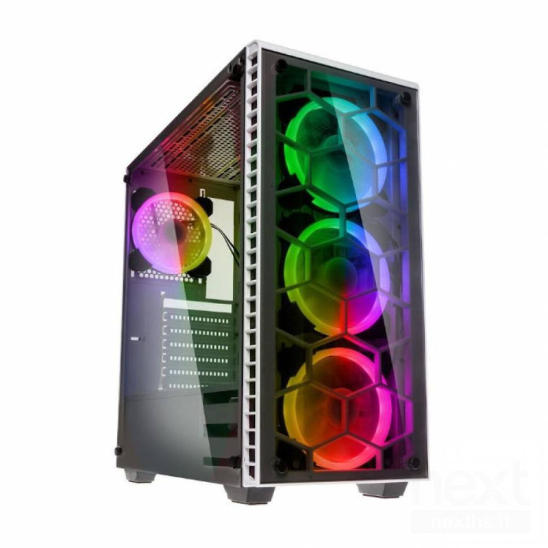 Kolink Observatory e' un case middle tower con paratia laterale in vetro temperato, sistema addressable RGB composto di 4 ventol