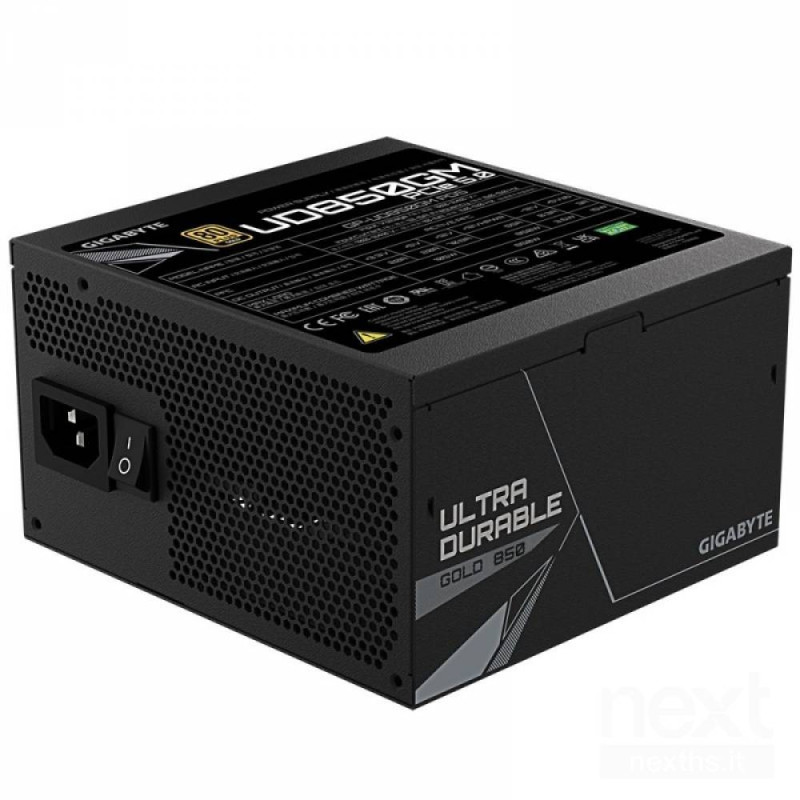 GIGABYTE UD850GM PG5 è un alimentatore che offre una potenza di 850W con connettore PCI-EX 5.0. Ideale per computer ad alte pres