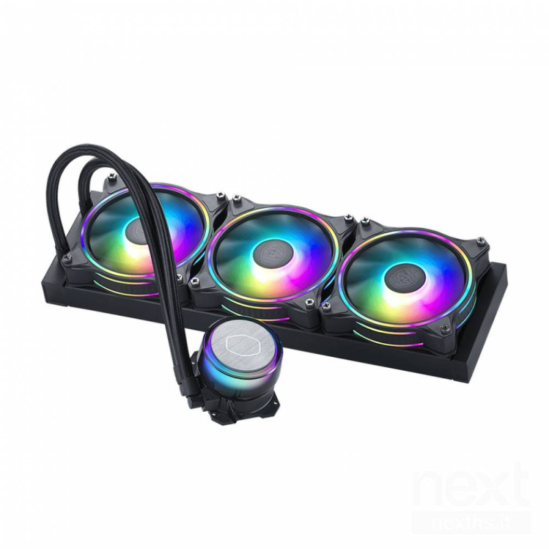Cooler Master MasterLiquid ML360 Illusion ARGB e' un dissipatore a liquido ARGB con una radiatore da 360mm. bCompatibile con Soc