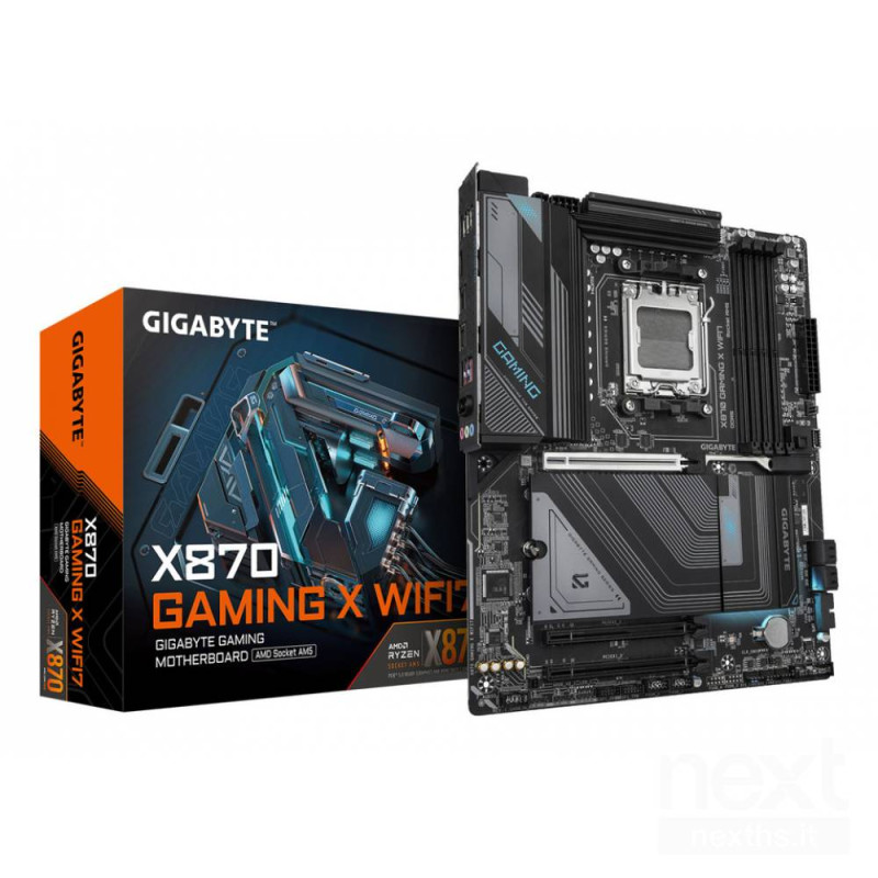 GIGABYTE X870 GAMING X WIFI7 supporta CPU AMD Ryzen 9000, bDDR5/b fino a 8200MHz(OC), Wi-Fi 7 e LAN 2.5GbE. Offre prestazioni e