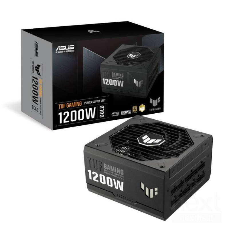 Asus TUF Gaming 851200 e' un alimentatore con una potenza di 1200W e certificazione gold b Connettore PCi Ex 5.0 12-pin /b