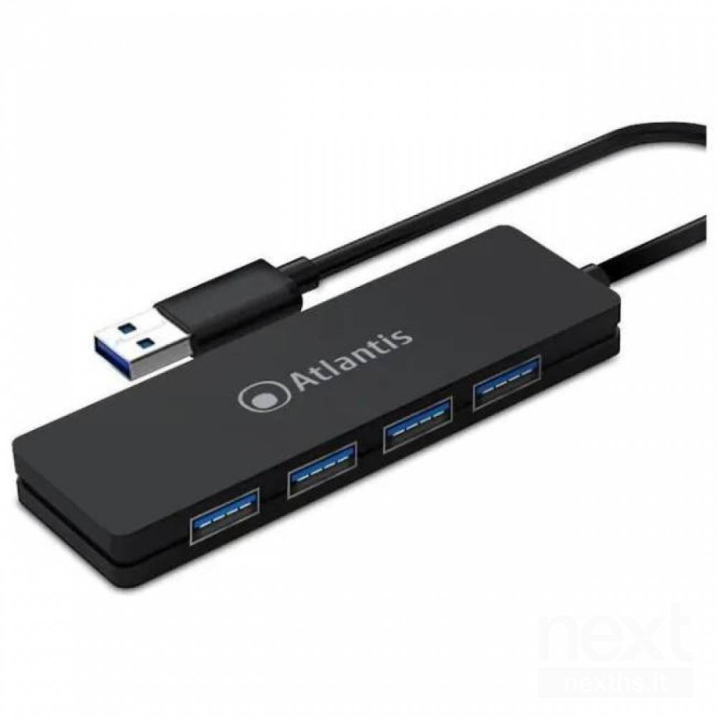 Atlantis P014-UH340 è un bhub USB 3.0/b con b4 porte/b per espandere le connessioni del PC. Offre trasferimento dati ad balta ve