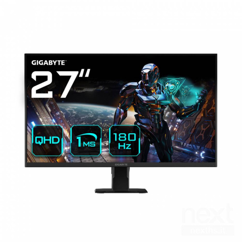 GIGABYTE GS27QA offre immagini QHD nitide con refresh rate di 180Hz e 1ms per un'esperienza di gioco fluida. Ideale per il gamin