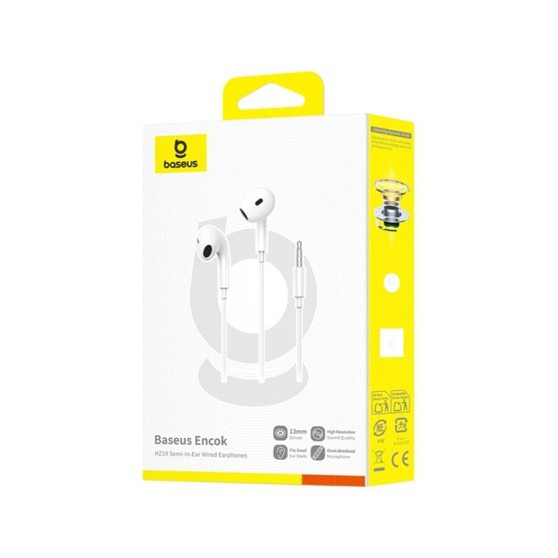 Baseus Earphone Encok HZ19 Wired with Microphone White Auricolari Bluetooth