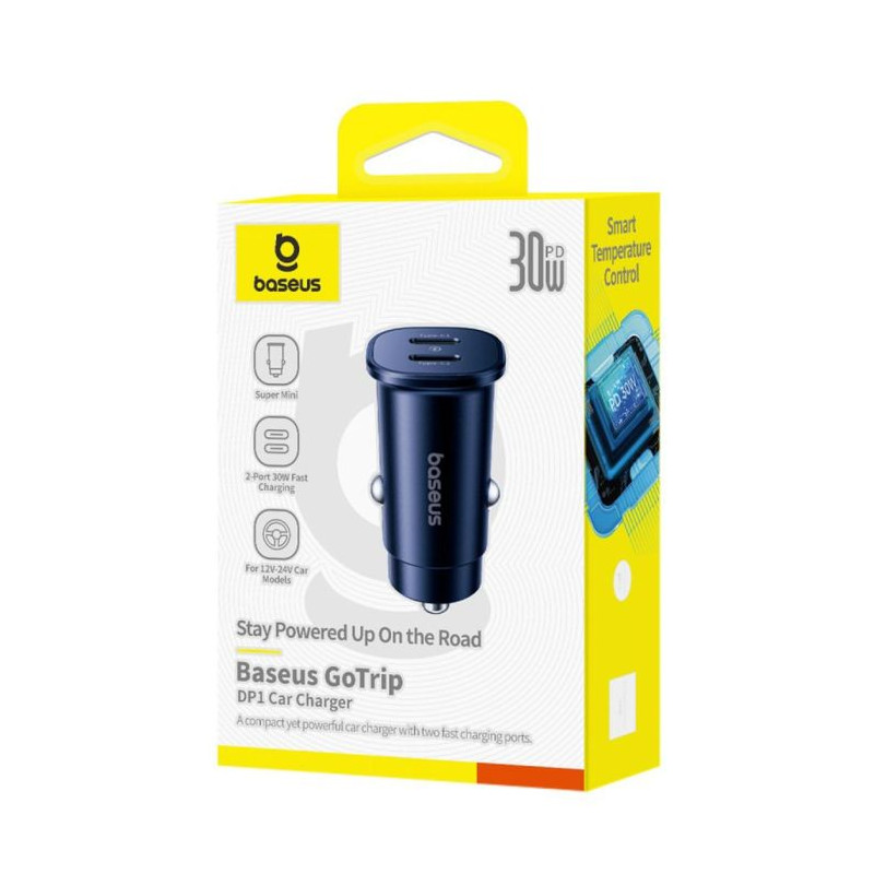 Baseus Car Charger GoTrip C+C, QC 3.0, 30W Black Case PC