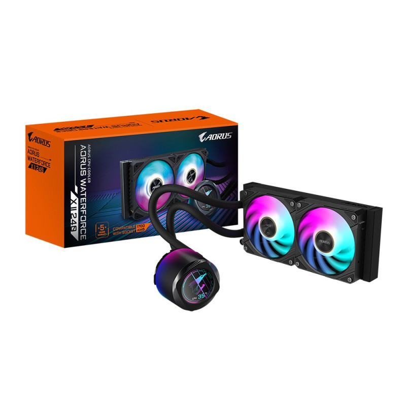 GIGABYTE AORUS WATERFORCE X II 240 Raffreddamento a liquido per CPU AIO - 2x ventole ARGB da 120 mm, LCD a colori, DAISY-CHAIN,